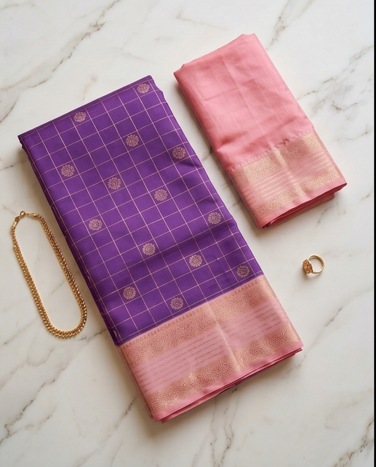 Contemporary Checks, Classic Elegance Sarees - Deep purple (SR-PSMP18)