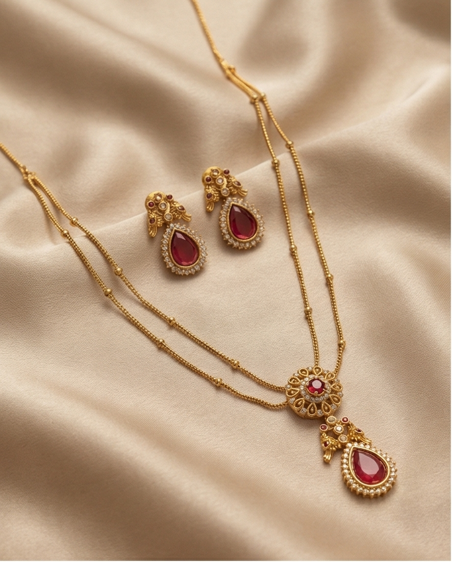 Double layer short chain with Earrings (NRW45)