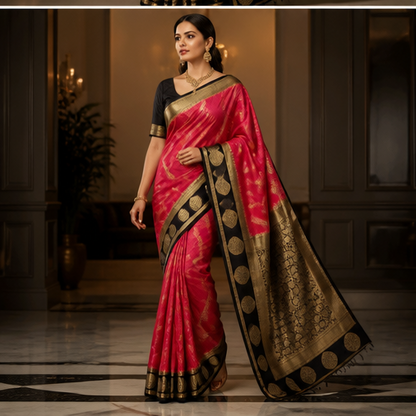 Crepe silk -Pink with Black(SR-MSP35)