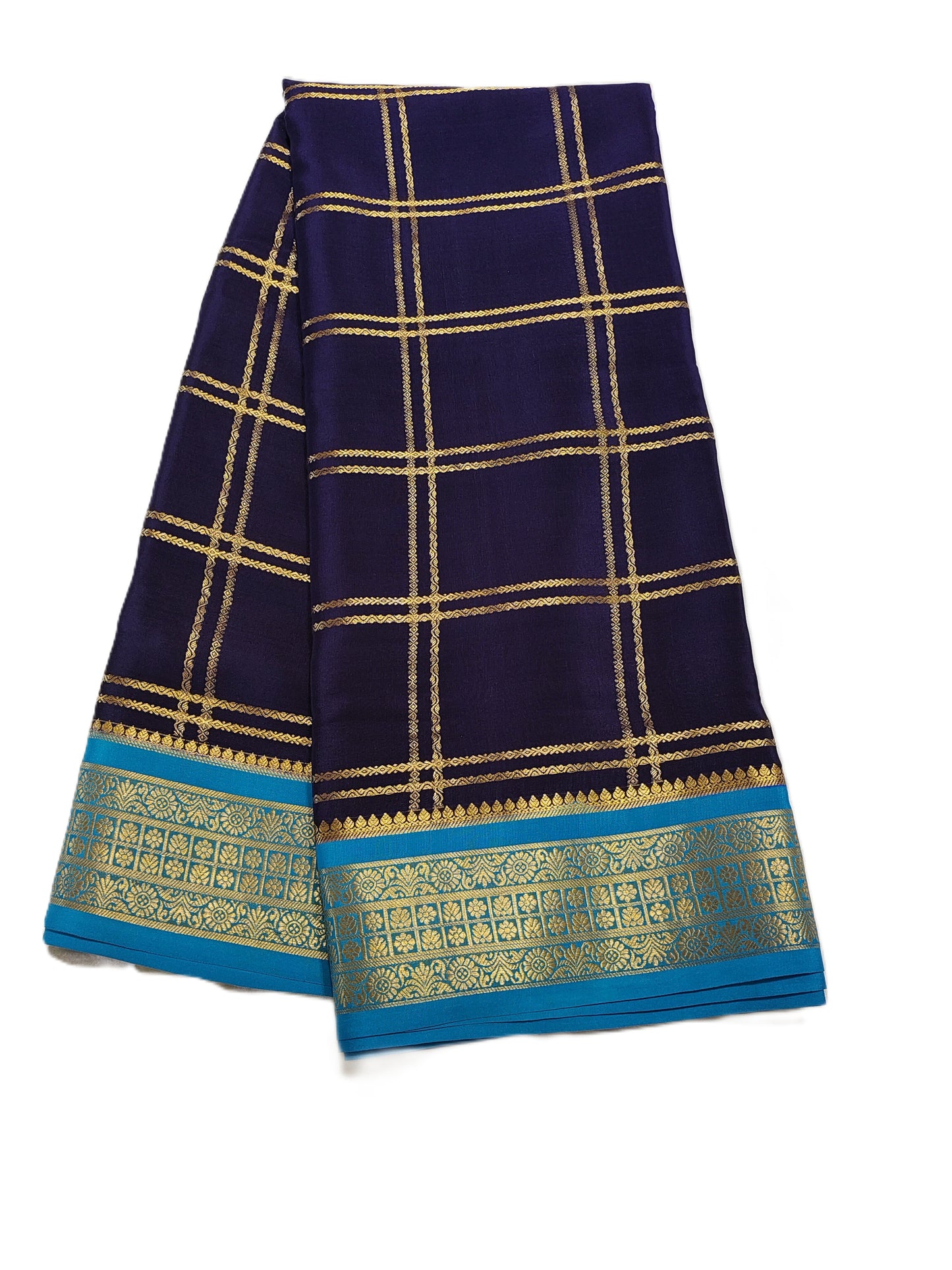 Pure Mysore Silk Saree (120 GSM) - SR-PSMP1-Dark blue with sky blue