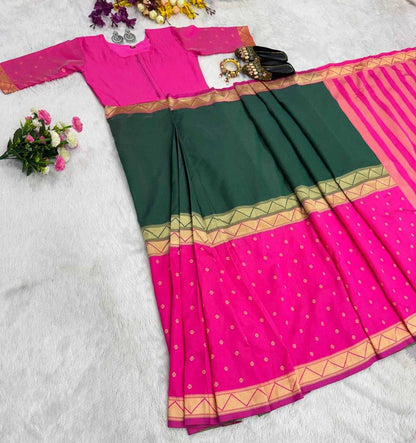 Ready Saree-Gown Pattern - SR-KEP5-Pink+Green