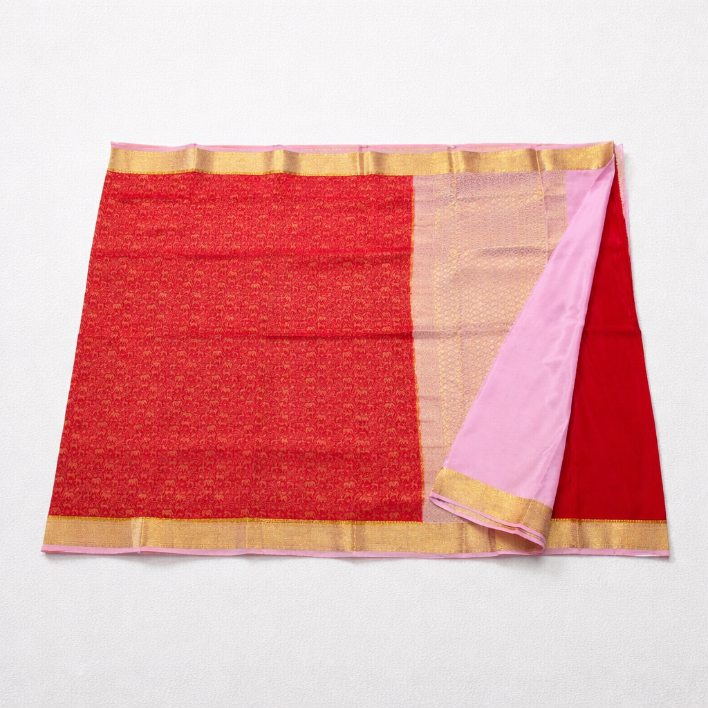 Red Mysore Silk Saree with Zari Border (120gsm) - SR-PSMP2