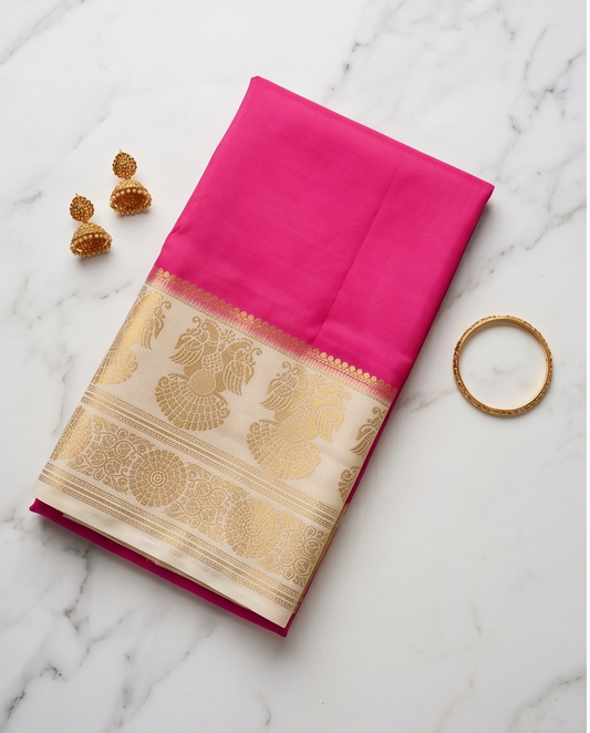 Mysore silk imitation crepe silk saree-Red with White (SR-PSMP43)