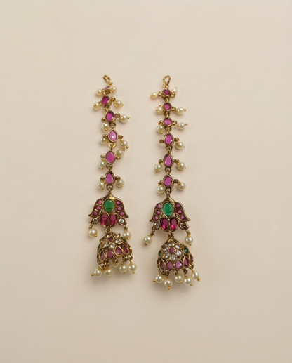 Vintage Pink and Green stone Jumka with Mati (NRW9)