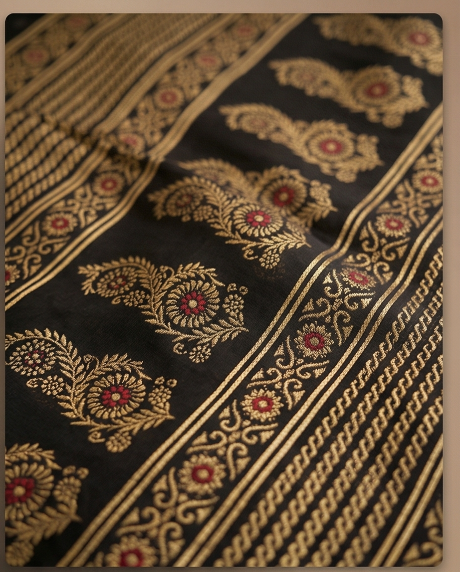 Black Floral Synthetic Saree (SR-SP15)