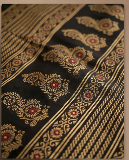 Black Floral Synthetic Saree (SR-SP15)