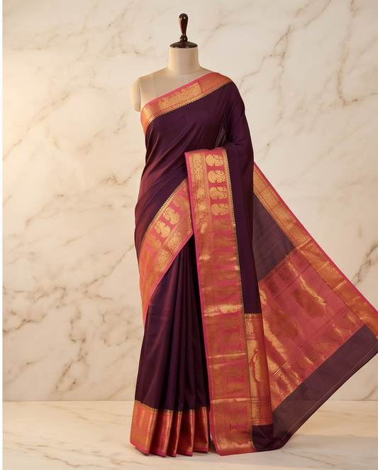 Mysore silk imitation crepe silk saree-Wine Red/maroon with Rani pink (SR-PSMP45)