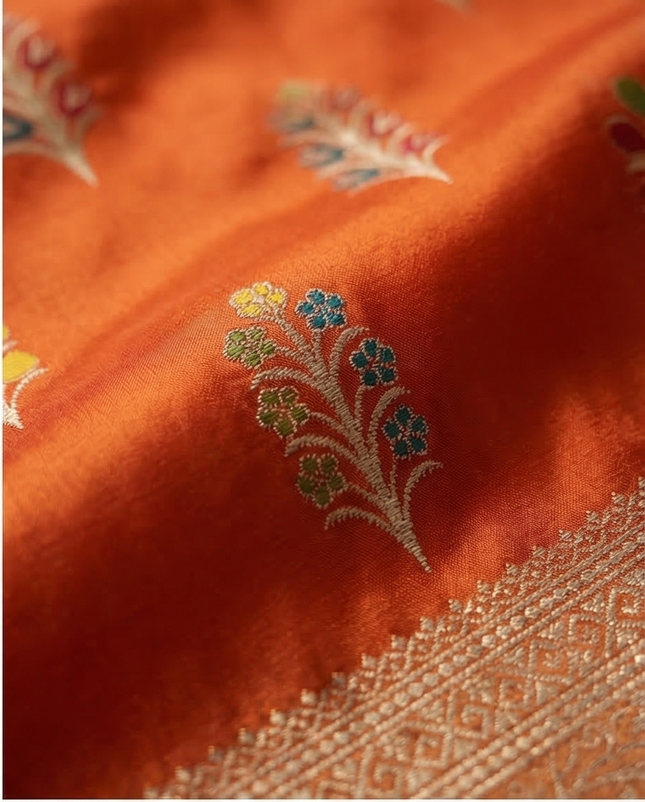 Georgette - Rich orange embroidered Semi silk saree with multicolour thread work (SR-MSP1)