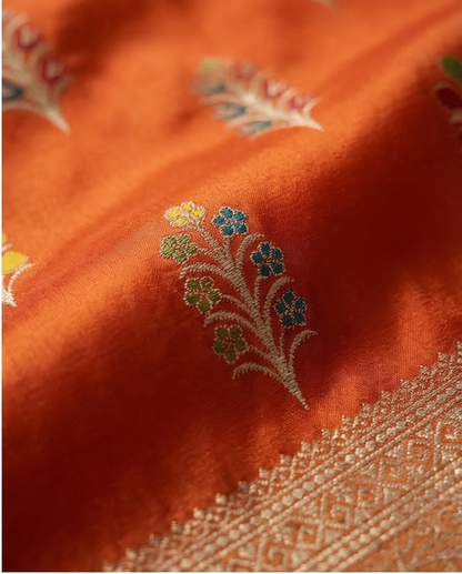 Georgette - Rich orange embroidered Semi silk saree with multicolour thread work (SR-MSP1)