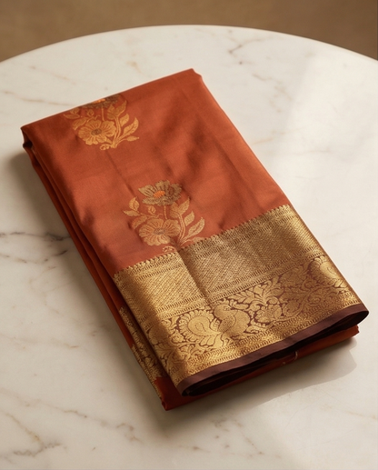 Rust Orange Semi Kanchipuram Silk Saree