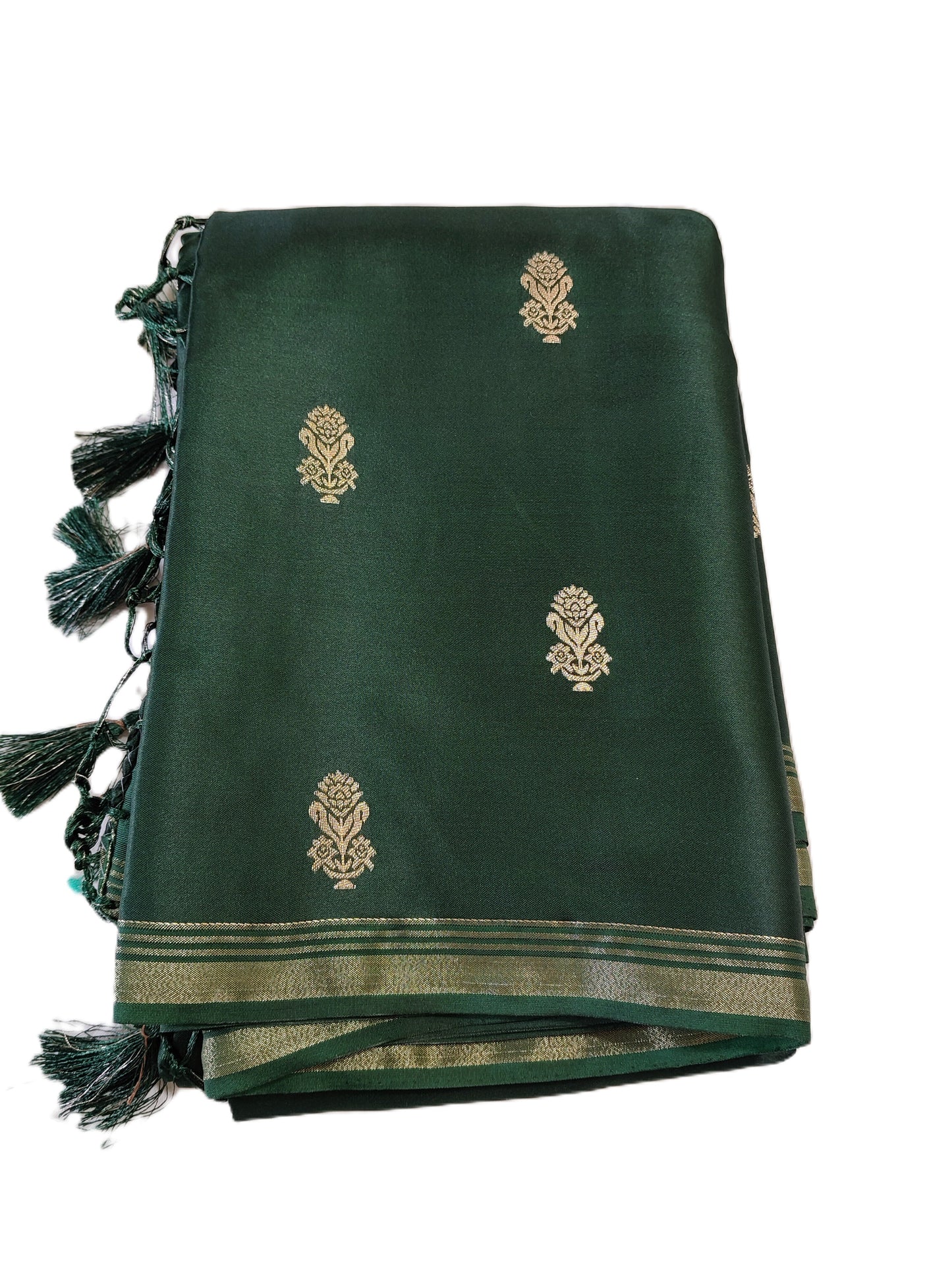 Gajji Silk - Rich golden zari border with intricate traditional patterns - SR-PSMP8-Green