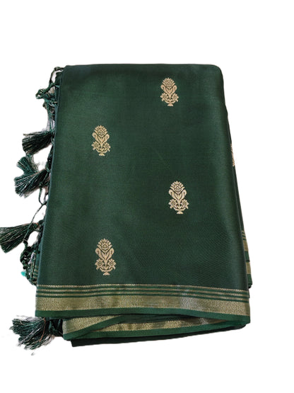 Gajji Silk - Rich golden zari border with intricate traditional patterns - SR-PSMP8-Green