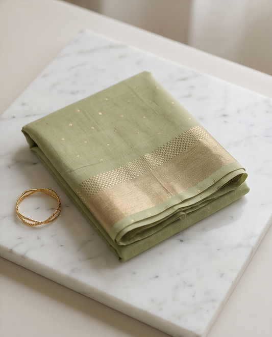 Classic Handloom Tassel Saree-light green or sage green (SR-PSMP40)