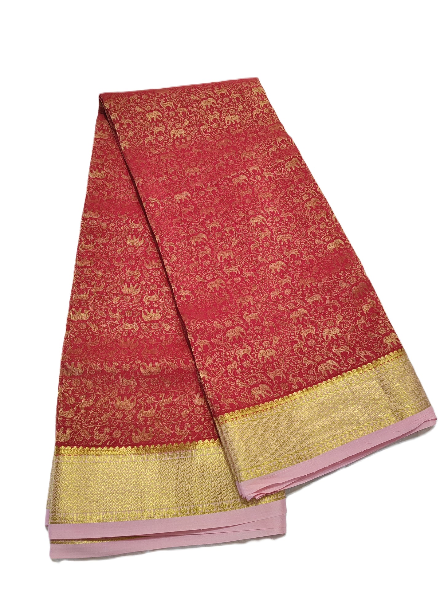 Red Mysore Silk Saree with Zari Border (120gsm) - SR-PSMP2