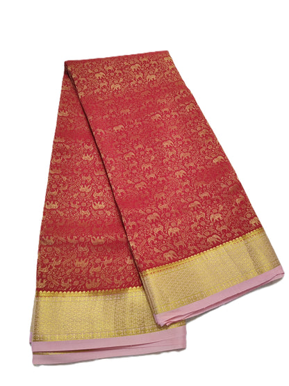 Red Mysore Silk Saree with Zari Border (120gsm) - SR-PSMP2