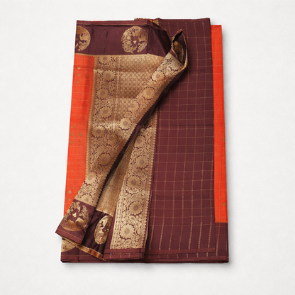 "Golden Hathi" Art Silk Saree (SR-MSP8)-Mustard Orange with dark brown