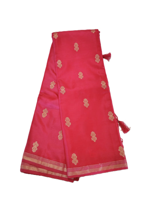 Gajji Silk - Rich golden zari border with intricate traditional patterns - SR-PSMP8-Pink