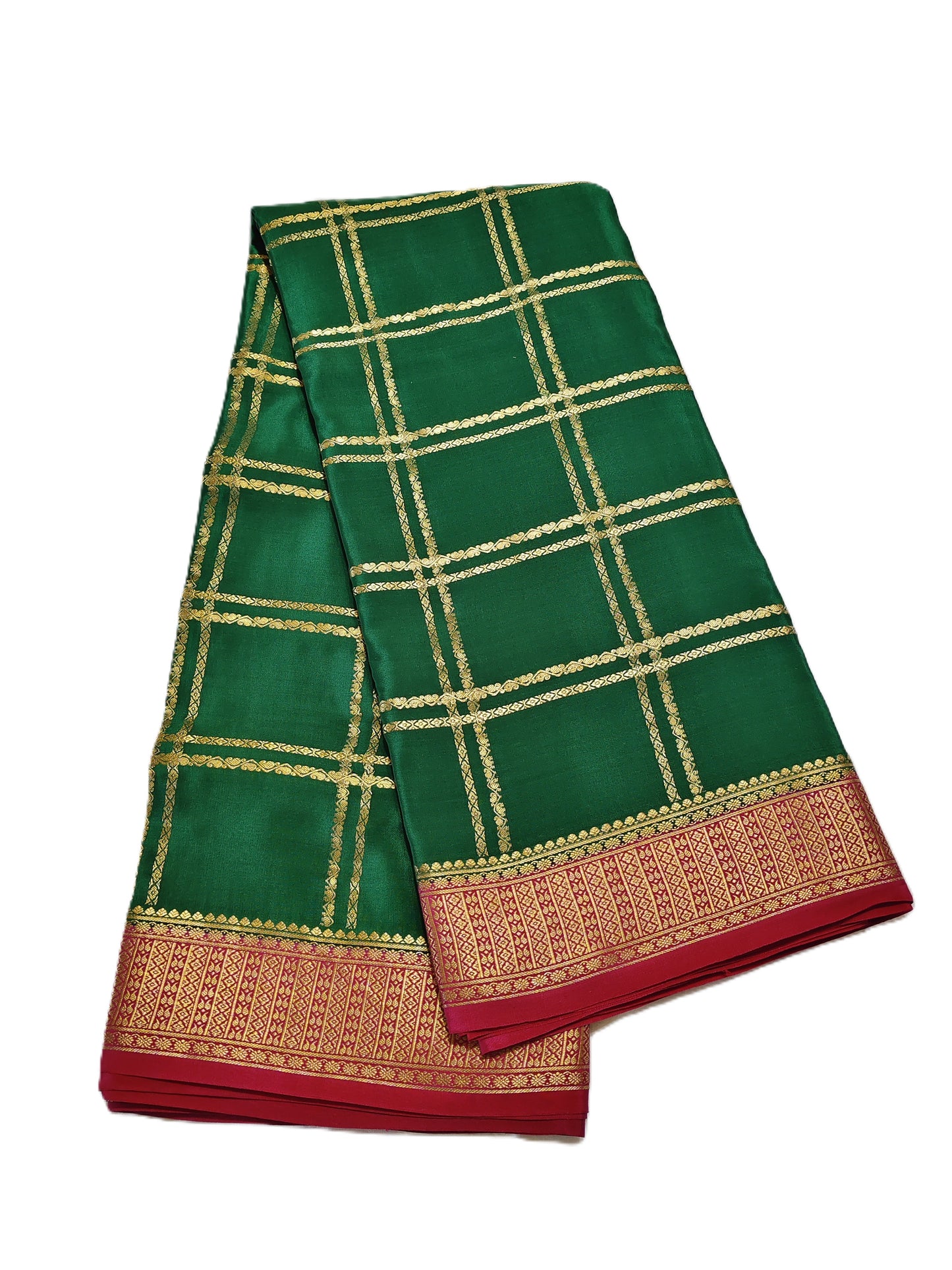 Pure Mysore Silk Saree (120 GSM) - SR-PSMP1-Green with Red