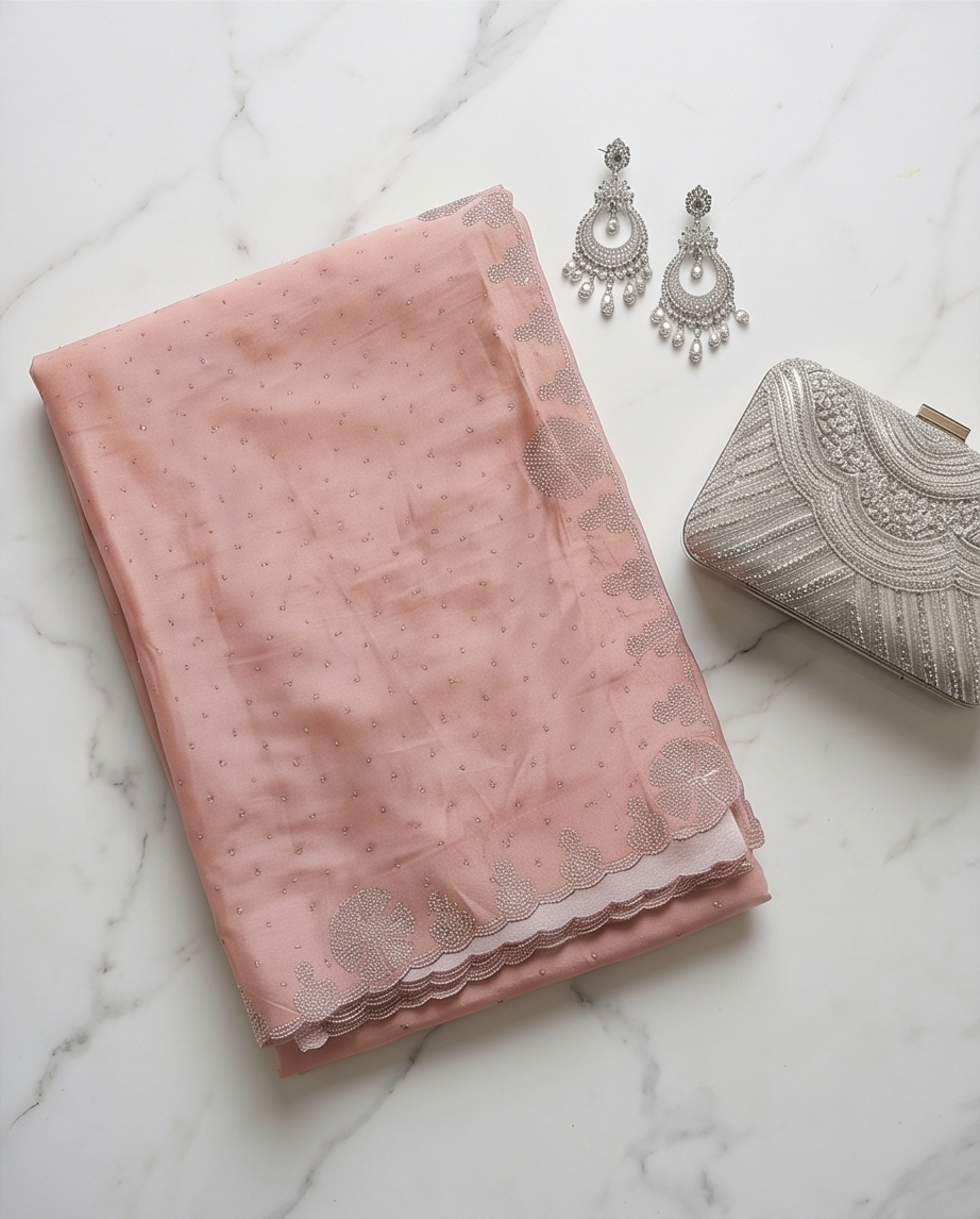 Pink Designer Saree with Contrast Blouse Piece (SR-SP37)