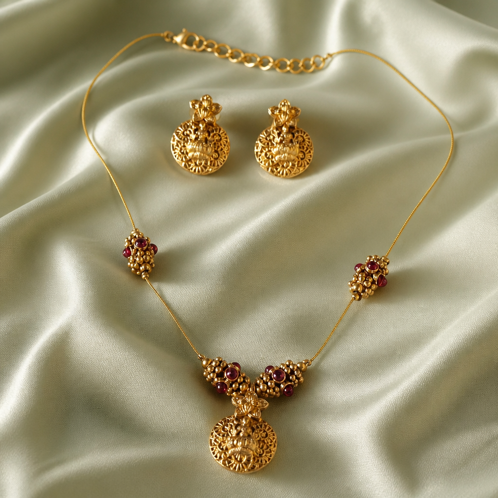 Simple Lakshmi Necklace with Earrings (NRW-72)