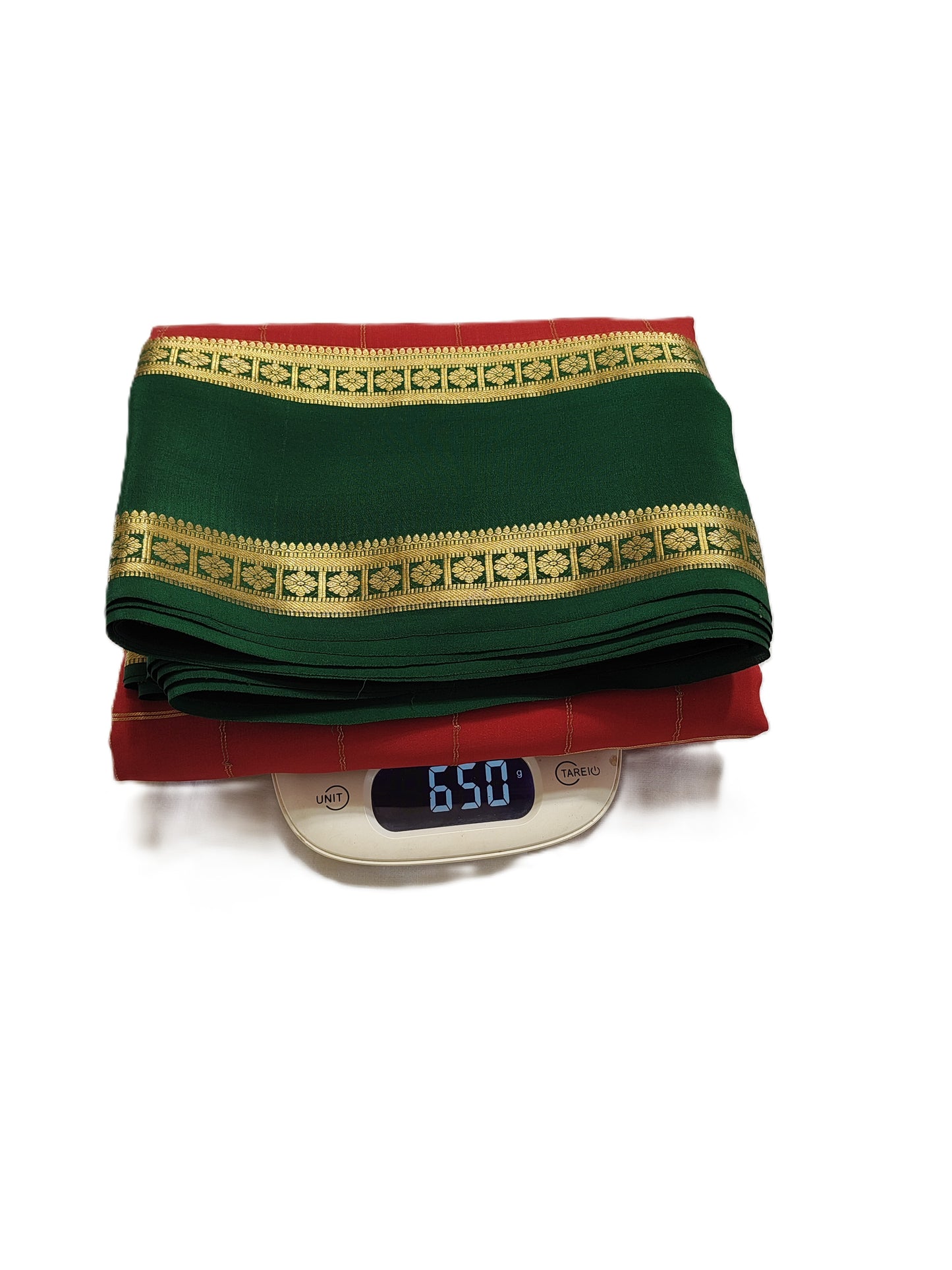 Pure Mysore Silk Saree (120gsm) - SR-PSMP3-Red & Green