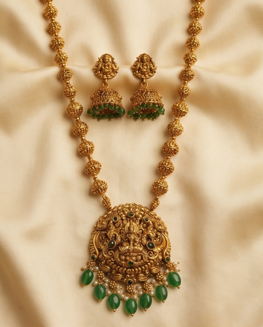 Antic Lakshmi pendant short long Haram with Jumka (NRW4)