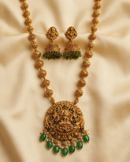 Antic Lakshmi pendant short long Haram with Jumka (NRW4)