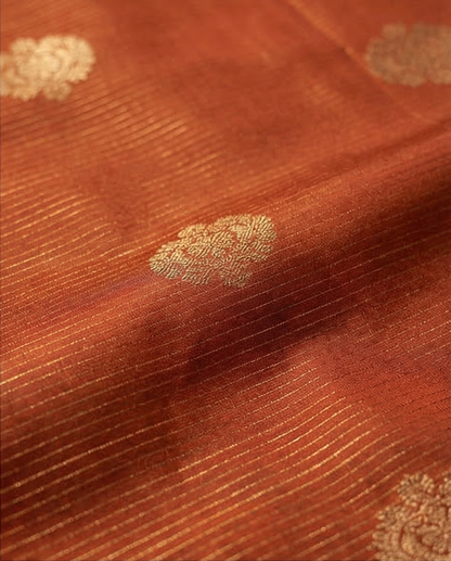 Orange Pure Kanchipuram Silk Saree with Intricate Golden Zari Motifs & Rich Traditional Border - SR-MSP42