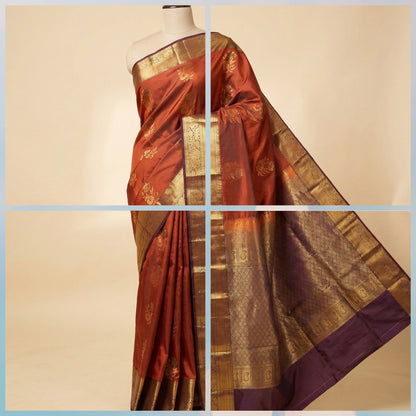 Rust Orange Semi Kanchipuram Silk Saree