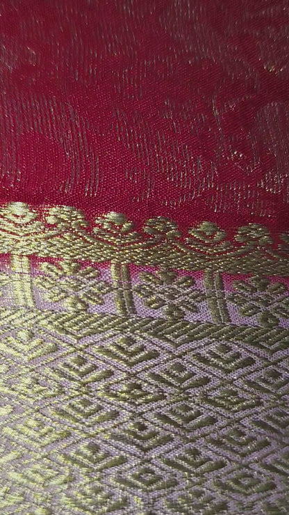 Red Mysore Silk Saree with Zari Border (120gsm) - SR-PSMP2