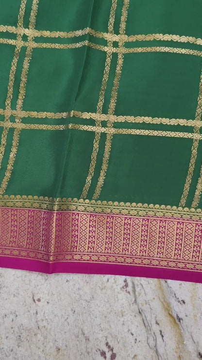 Pure Mysore Silk Saree (120 GSM) - SR-PSMP1-Green with Red