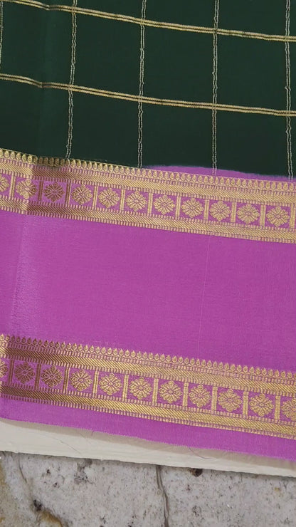 Pure Mysore Silk Saree (120gsm) - SR-PSMP3-Green & Pink