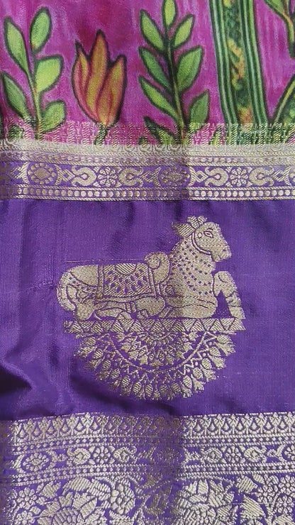 Kalamkari-Nandi design-Pink with Purple(SR-MSP18)