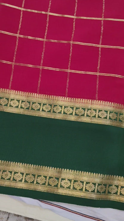 Pure Mysore Silk Saree (120gsm) - SR-PSMP3-Red & Green