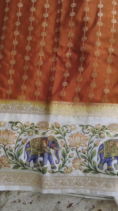 Premium Crepe silk with kalamkari border design-Mustard yellow(SR-MSP33)