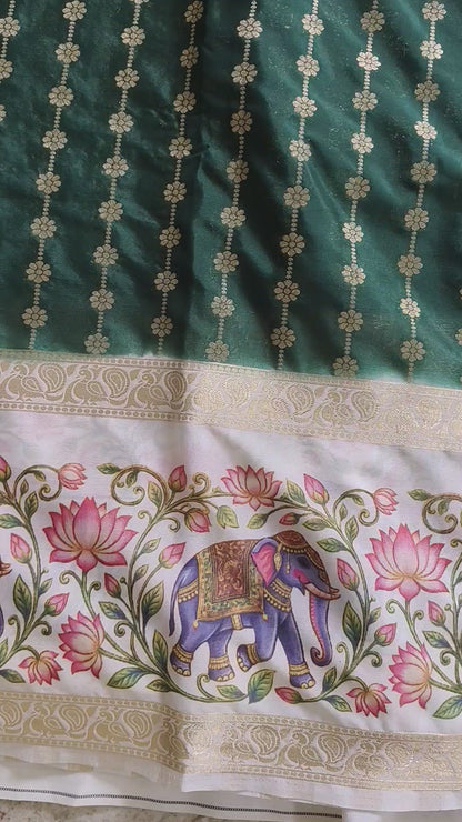 Premium Crepe silk with kalamkari border design-Green(SR-MSP30)